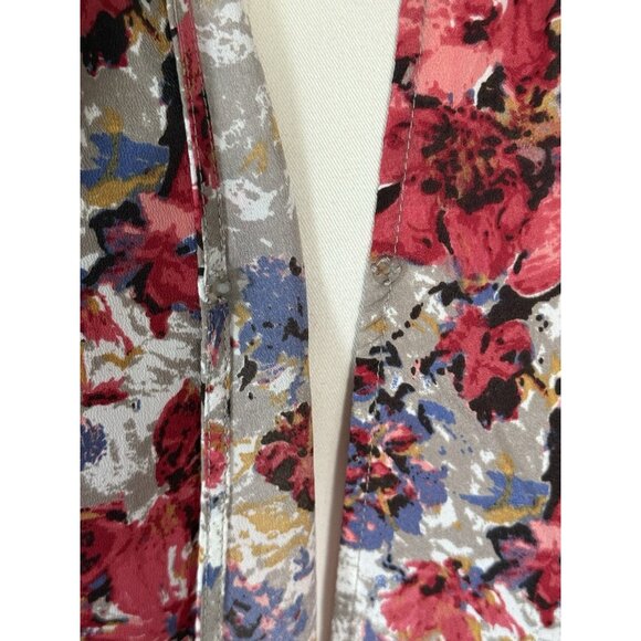 Pleione Multicolored Floral V-Neck Short Sleeve Snap Closure Top Women's M - Picture 6 of 10